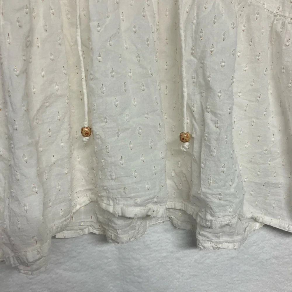 Charlie‎ Paige White Swiss Dot Boho Peplum Blouse Tie Neck XL Cottagecore - Picture 6 of 6